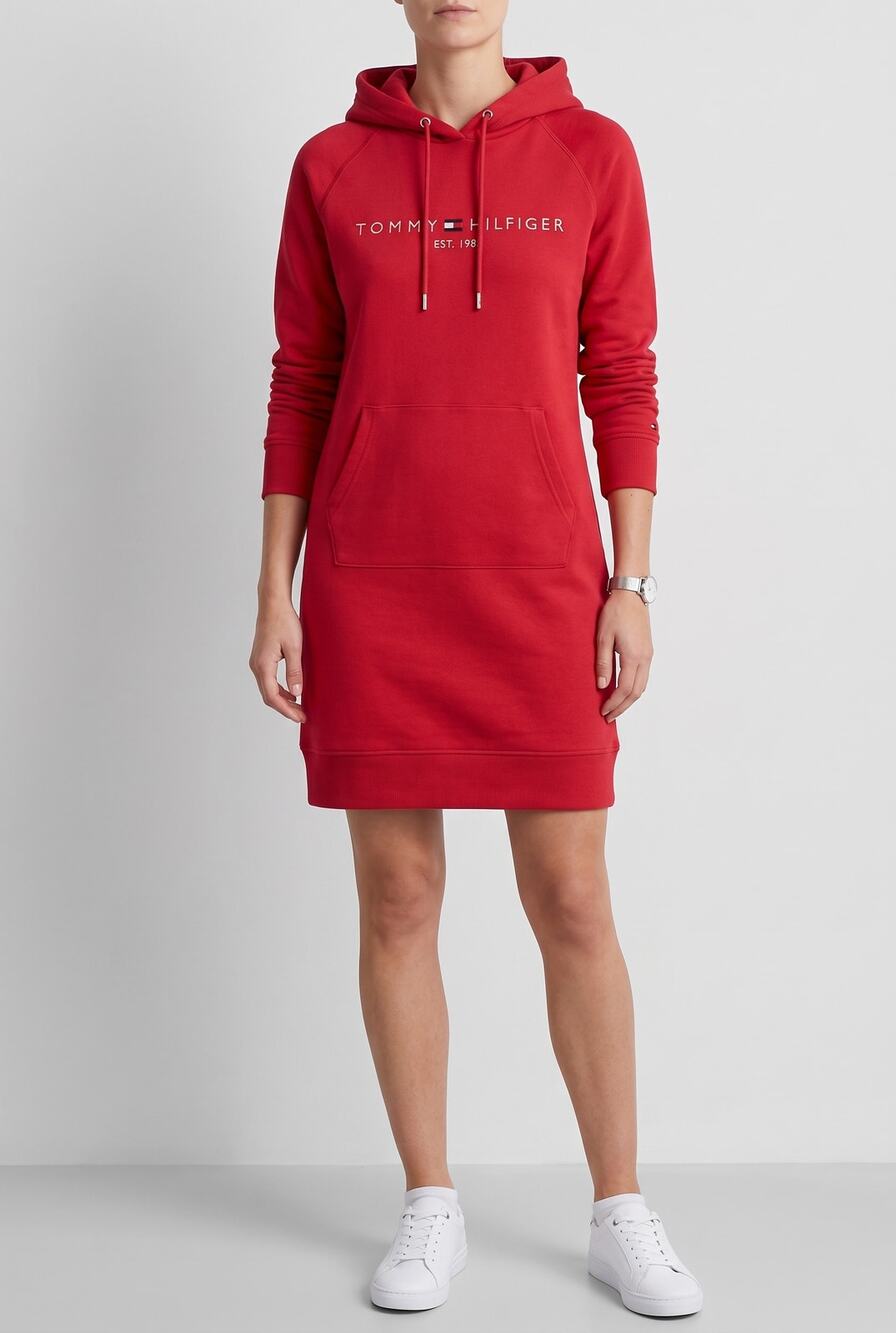 Tommy Hilfiger Red Cotton Blend Hoodie Dress Raglan Sleeve Size M